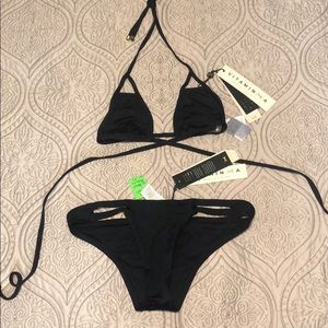 Vitamin A strappy little black bikini set S